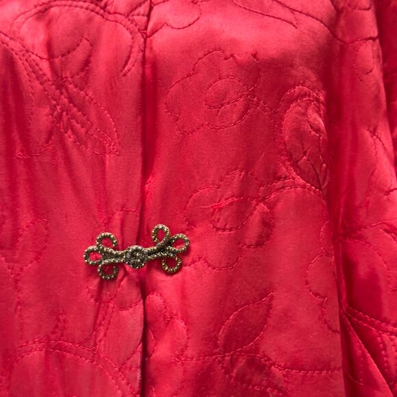 Vintage 1940s Red Quilted Satin Robe Bed Jacket Chinese Frog Closures Lined - Picture 11 of 16